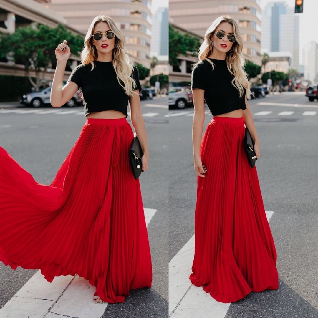 High waist pleated bust skirt