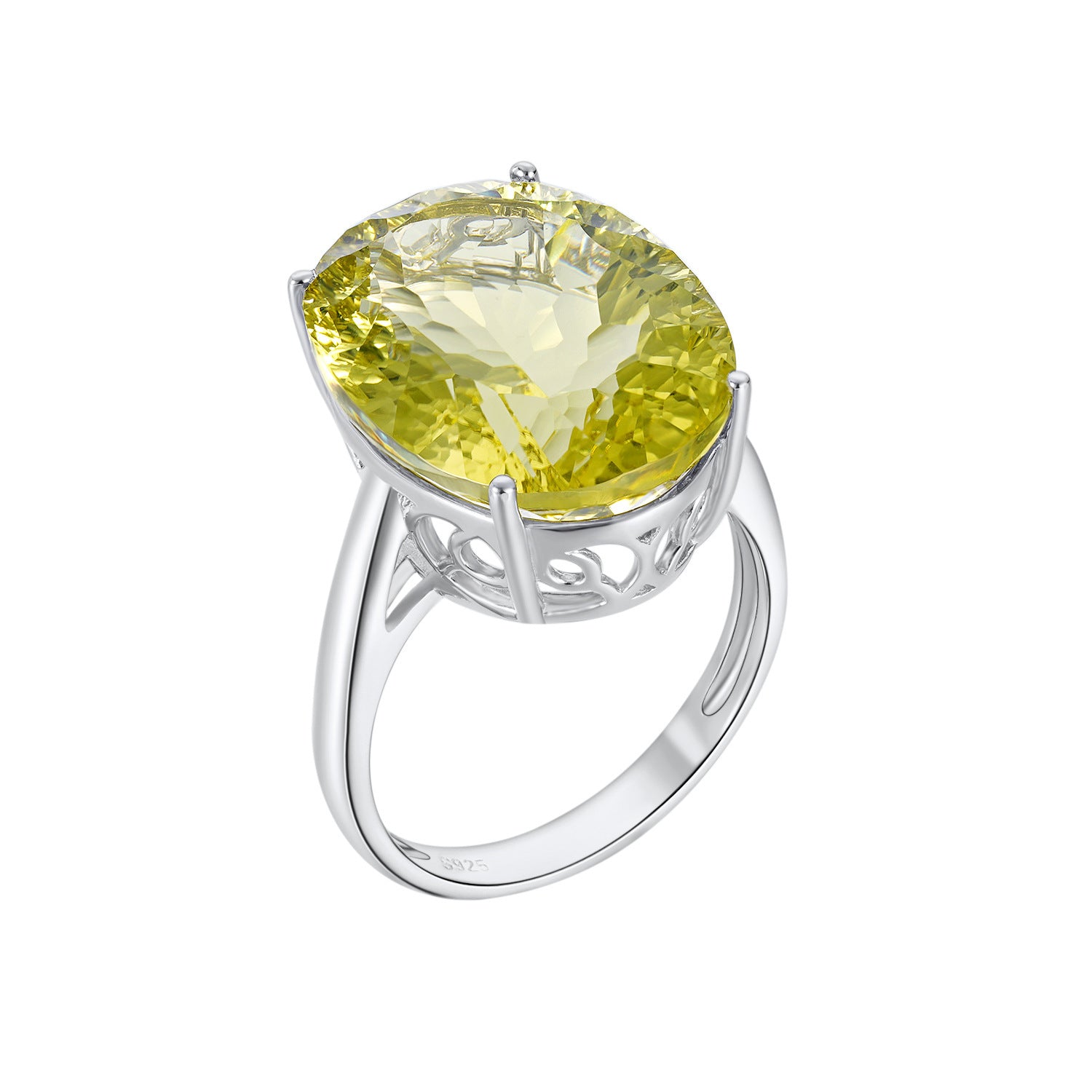 Natural Gem Inlaid Ring Female S925 Sterling Silver Lemon Crystal Luxury Ring