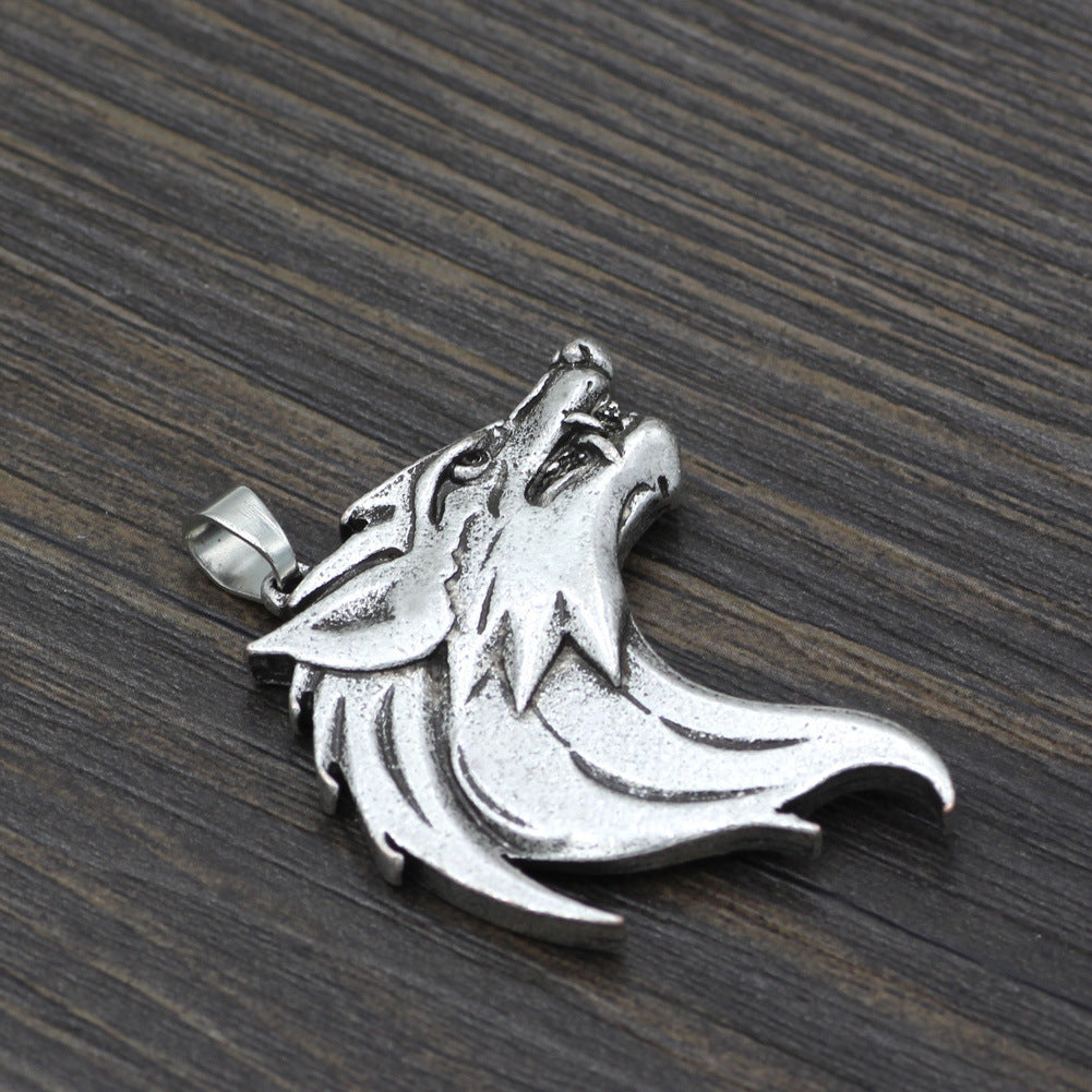 Wolf head pendant necklace men