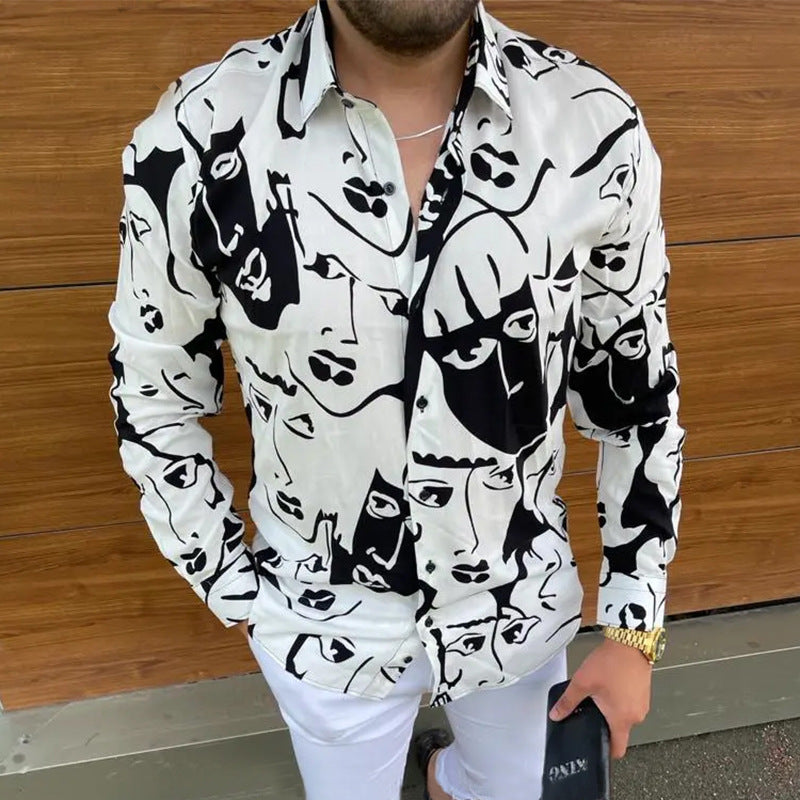 Men's Slim-fit Fashion Long Sleeve Printed Shirt