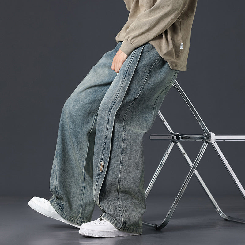 Retro Patchwork Washed Oversized Jeans Men