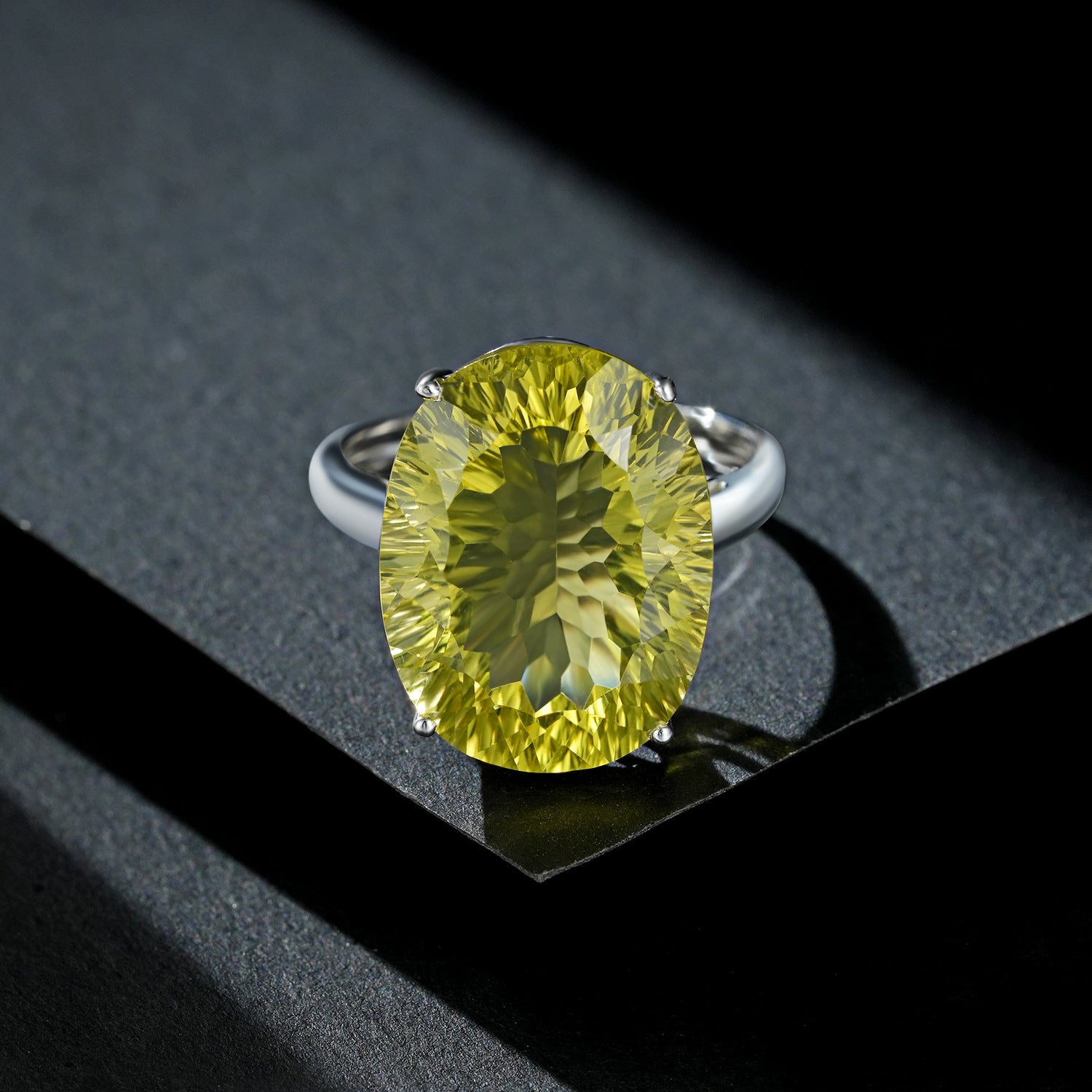 Natural Gem Inlaid Ring Female S925 Sterling Silver Lemon Crystal Luxury Ring