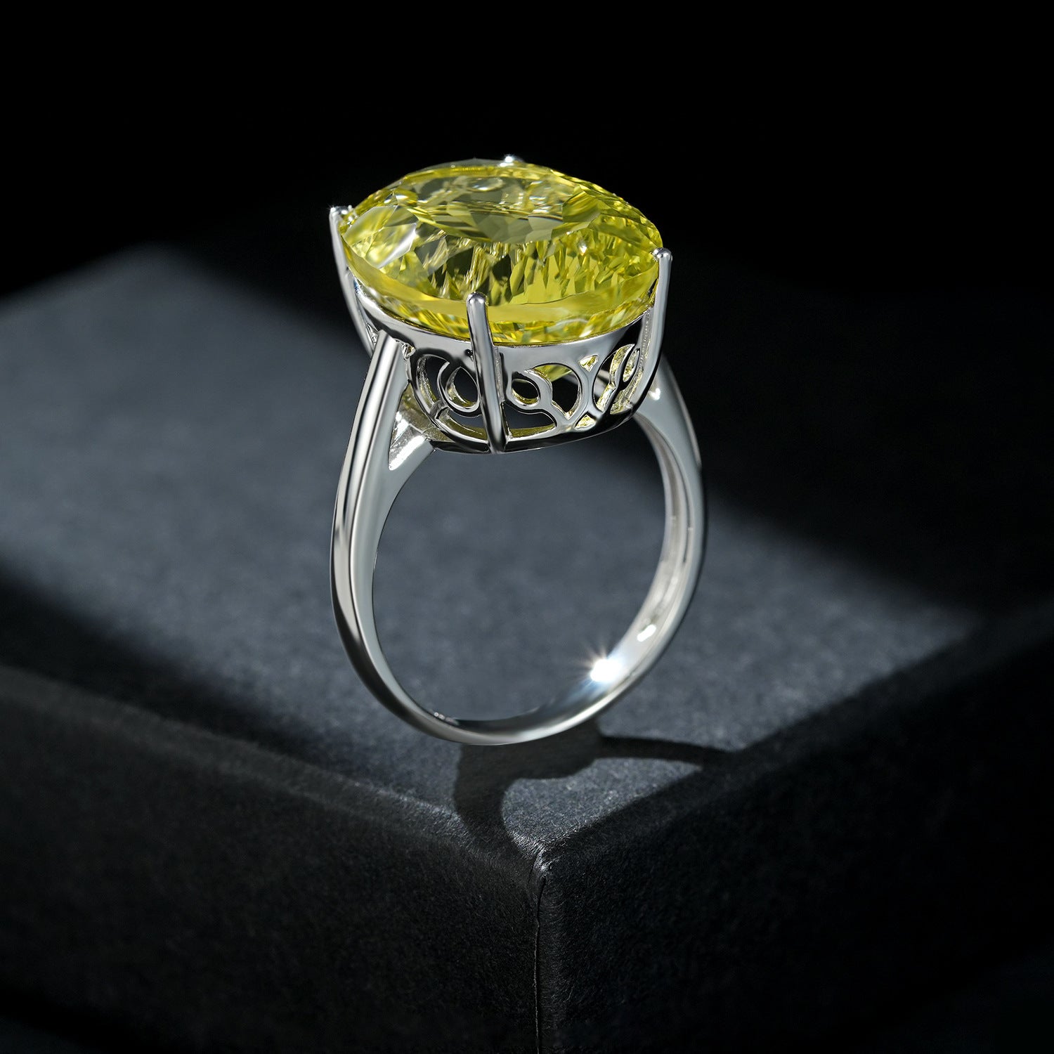 Natural Gem Inlaid Ring Female S925 Sterling Silver Lemon Crystal Luxury Ring