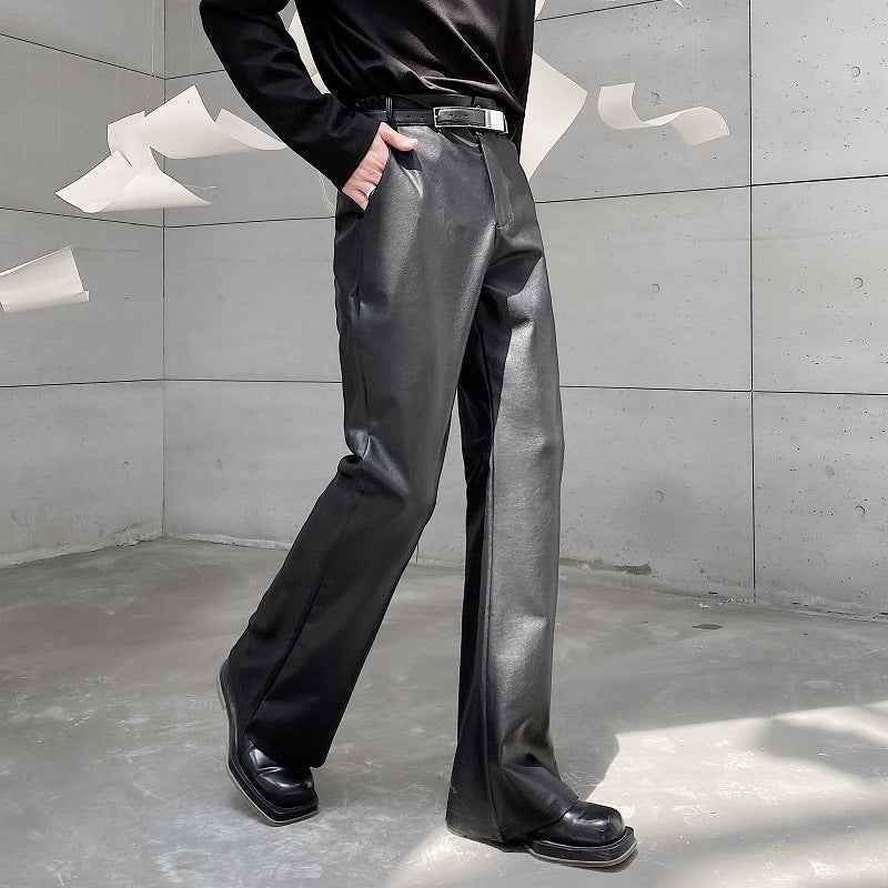 Mens Fashion Casual PU Leather Suit Pants